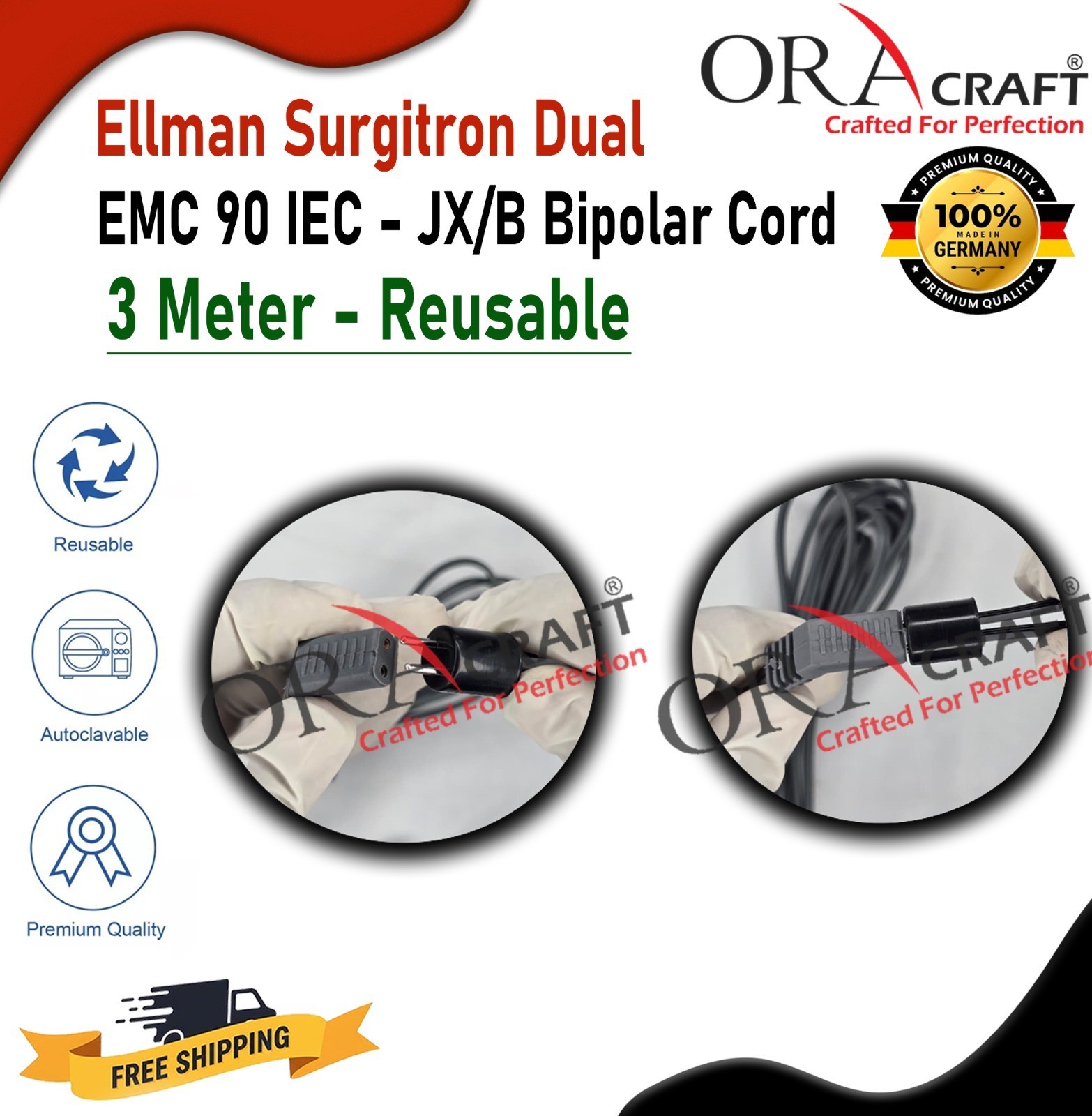 Ellman Surgitron FFPF IEC Bipolar Cord IEC-JX/B Silicon Wire Autoclavable CE/FDA