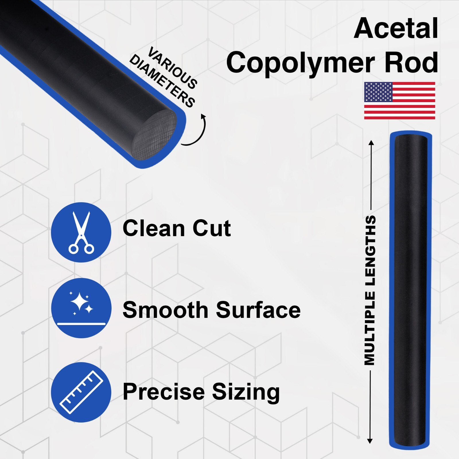 Duco Plus Acetal Copolymer Rod Black Wear-Resistant Machinable Multiple Lengths