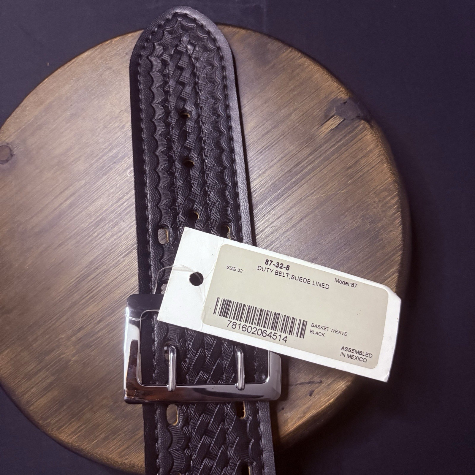 Safariland Model 87 Duty Belt – Size 32 – Sued Lined Basketweave – Black/Chrome