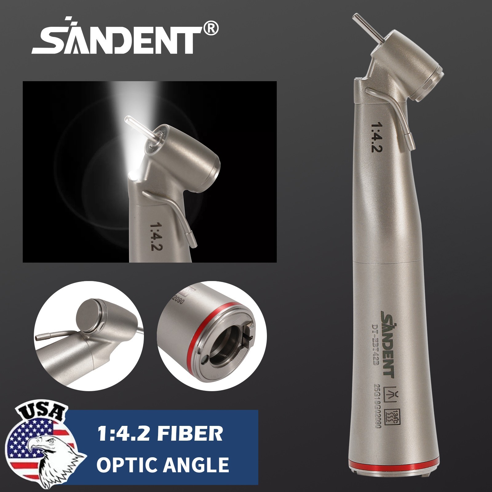 SANDENT Handpiece LED 1:4.2 Contra Angle 45° Surgical External Spray