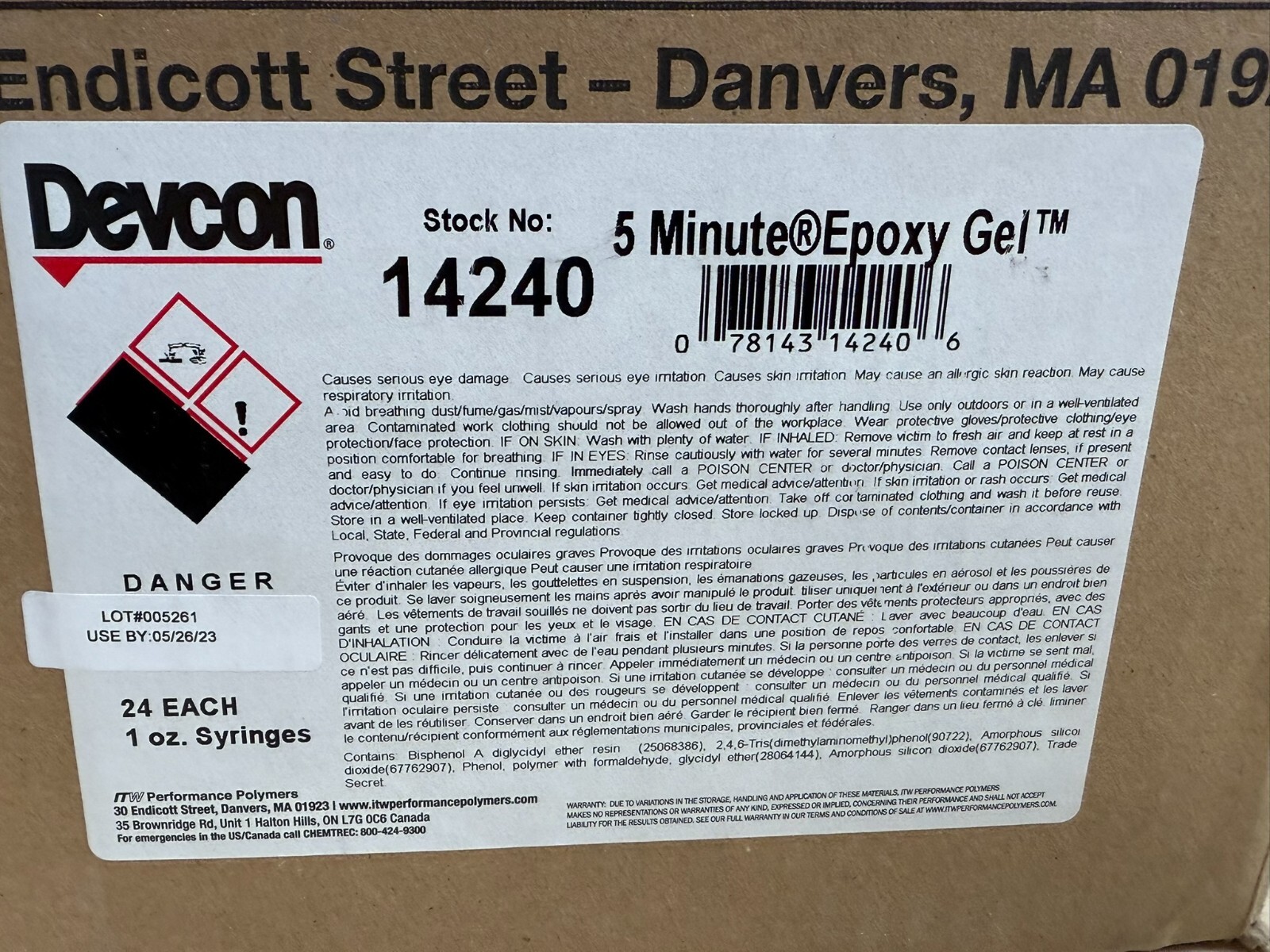 QTY-24 Devcon 14240 5 Minute Epoxy Gel Adhesive 25 mL Dual Syringe Devtube