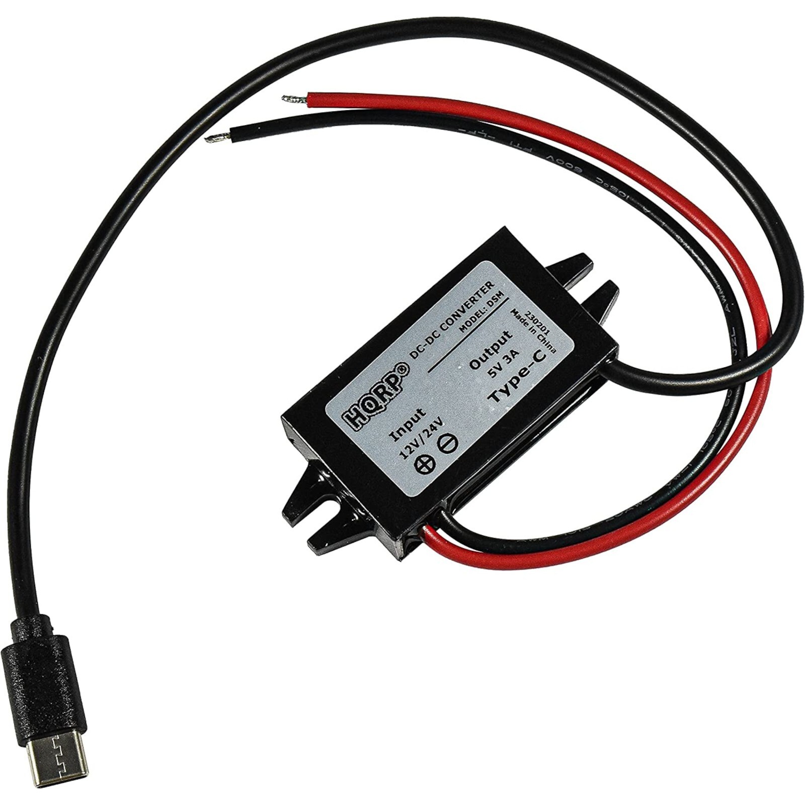 HQRP DC-DC Step Down Converter 12/24V to 5V 3A 15W with Type-C Male Connector
