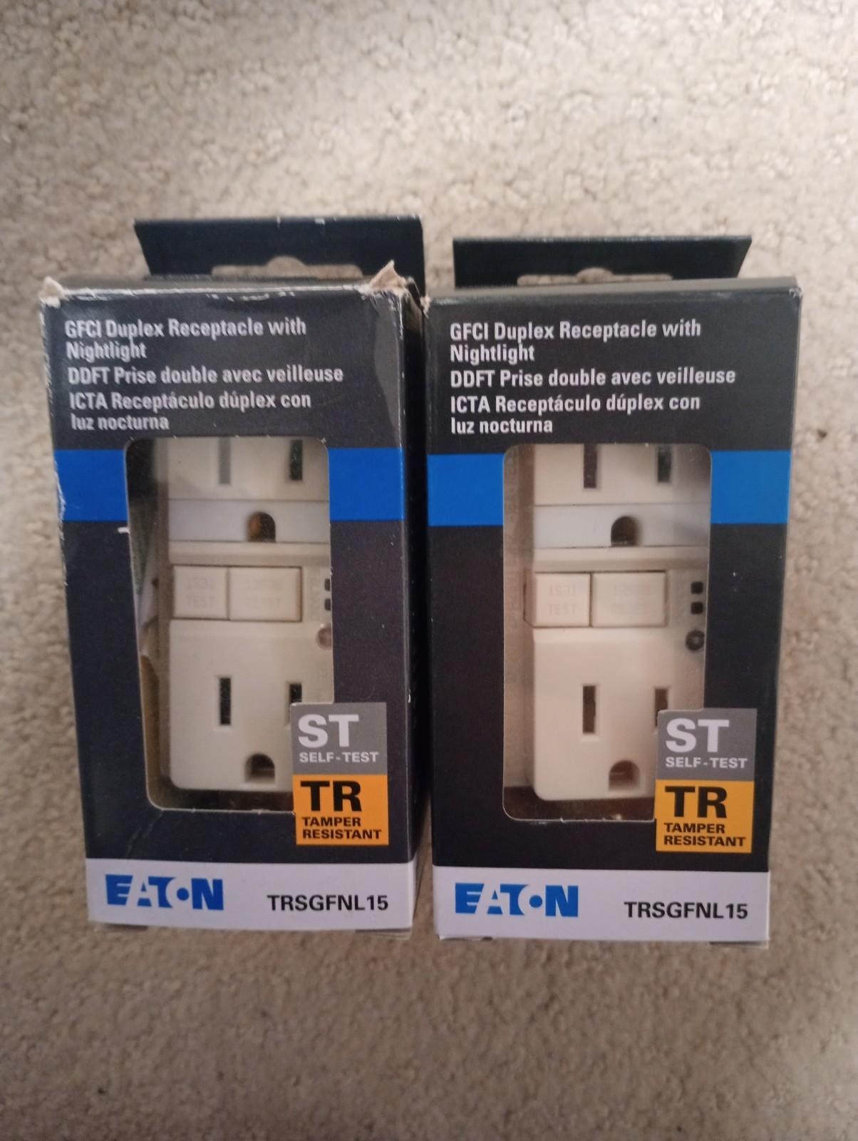 (2) Eaton TRSGFNL15 GFCI Duplex Receptacle Outlet 15A / 125V, Light Almond/TR