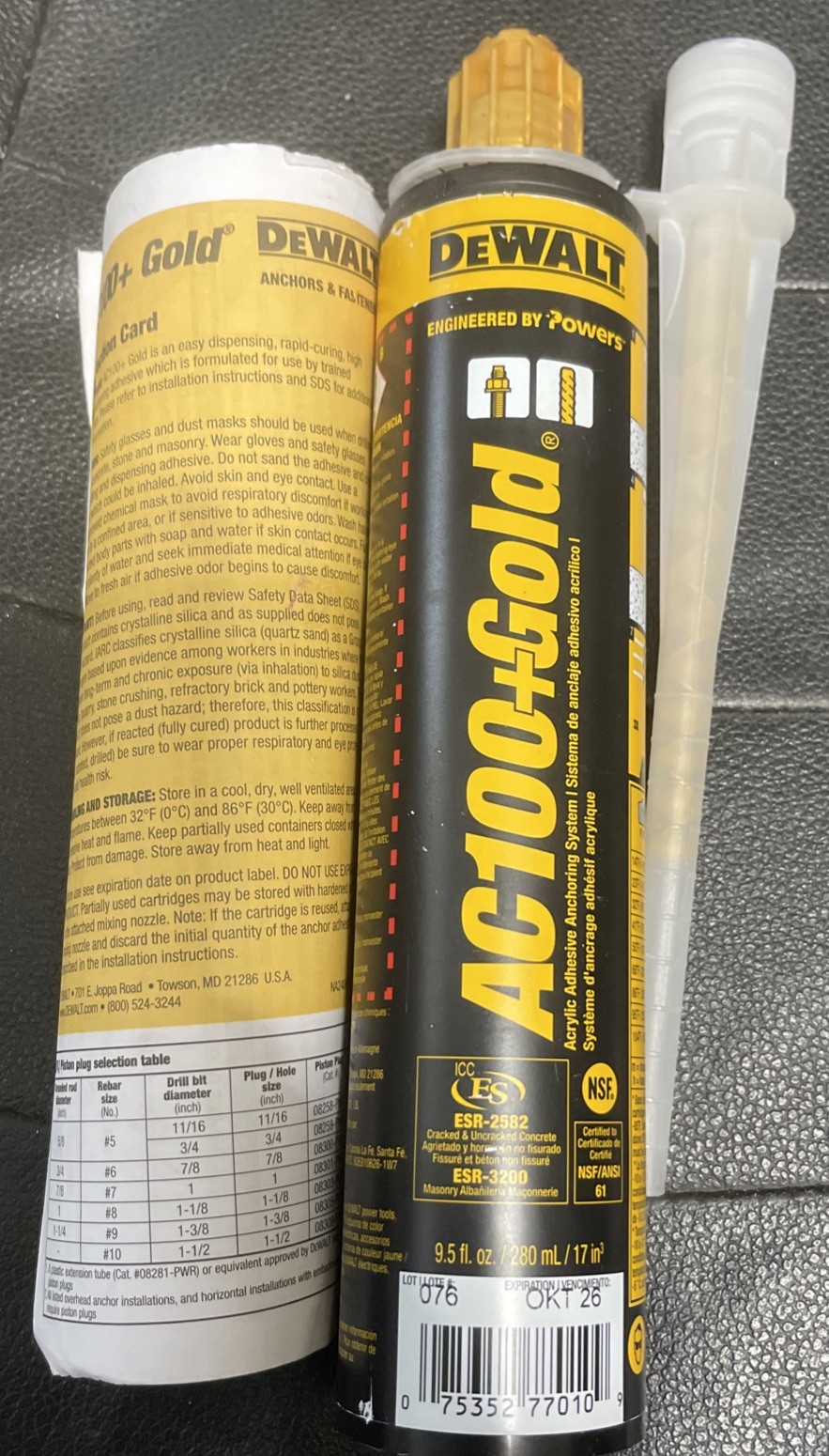 DEWALT AC100+ GOLD 9.5 oz Adhesive Anchoring System 8478SD EXP 04/2027 NEW