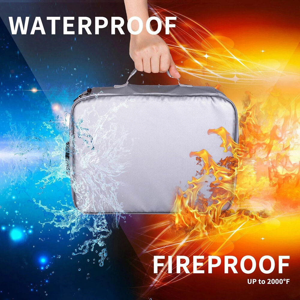 Fireproof Document Box With Lock File Storage Organizer Box Waterproof Safe Bag