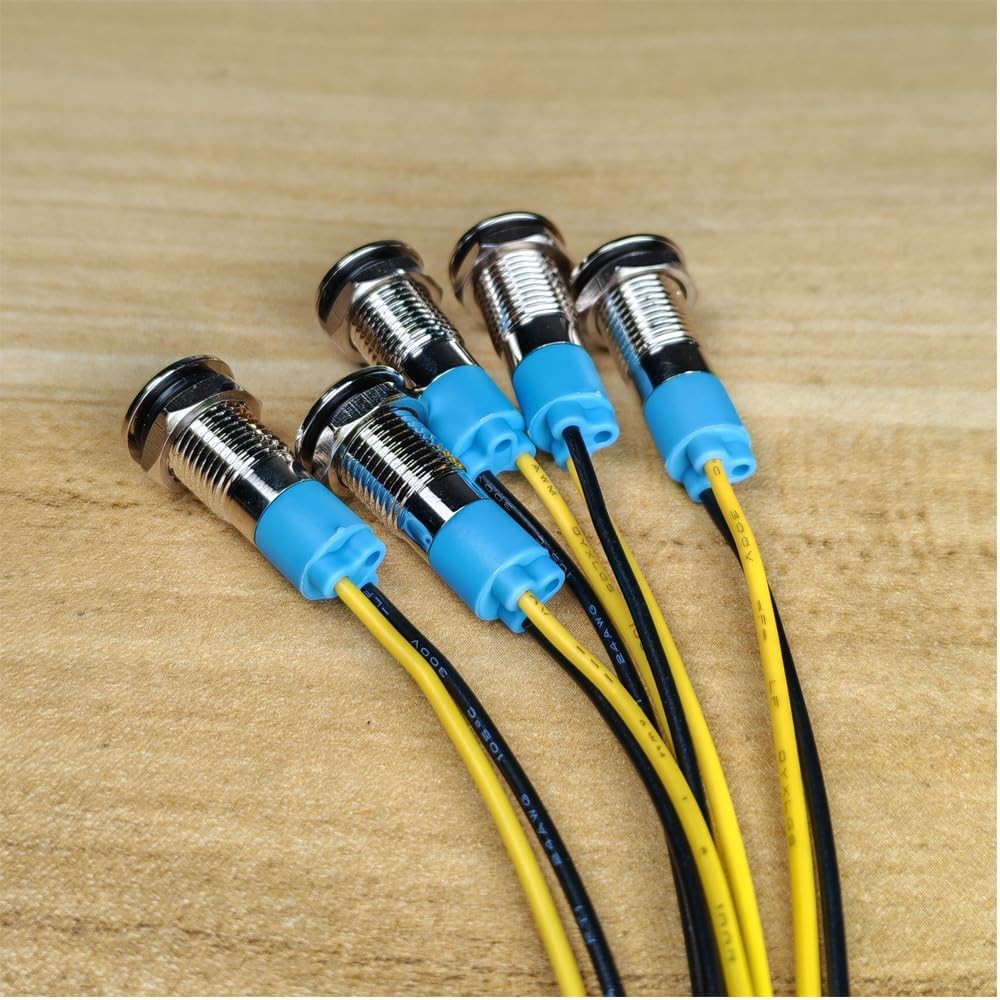 5Pcs 8Mm 110V-220VAC LED Metal Indicator Light Waterproof Signal Lamp (Green/Ora