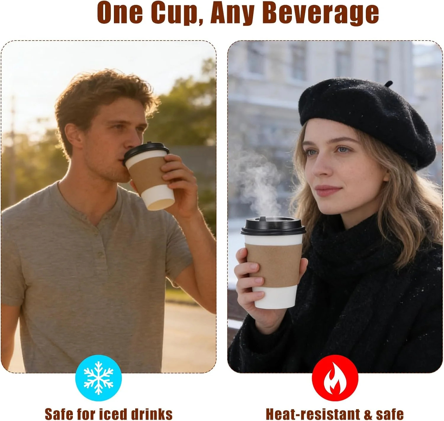 Coffee Cups, 50 Pack 12 oz Disposable Coffee Cups with Lids and Sleeves, Leak-pr