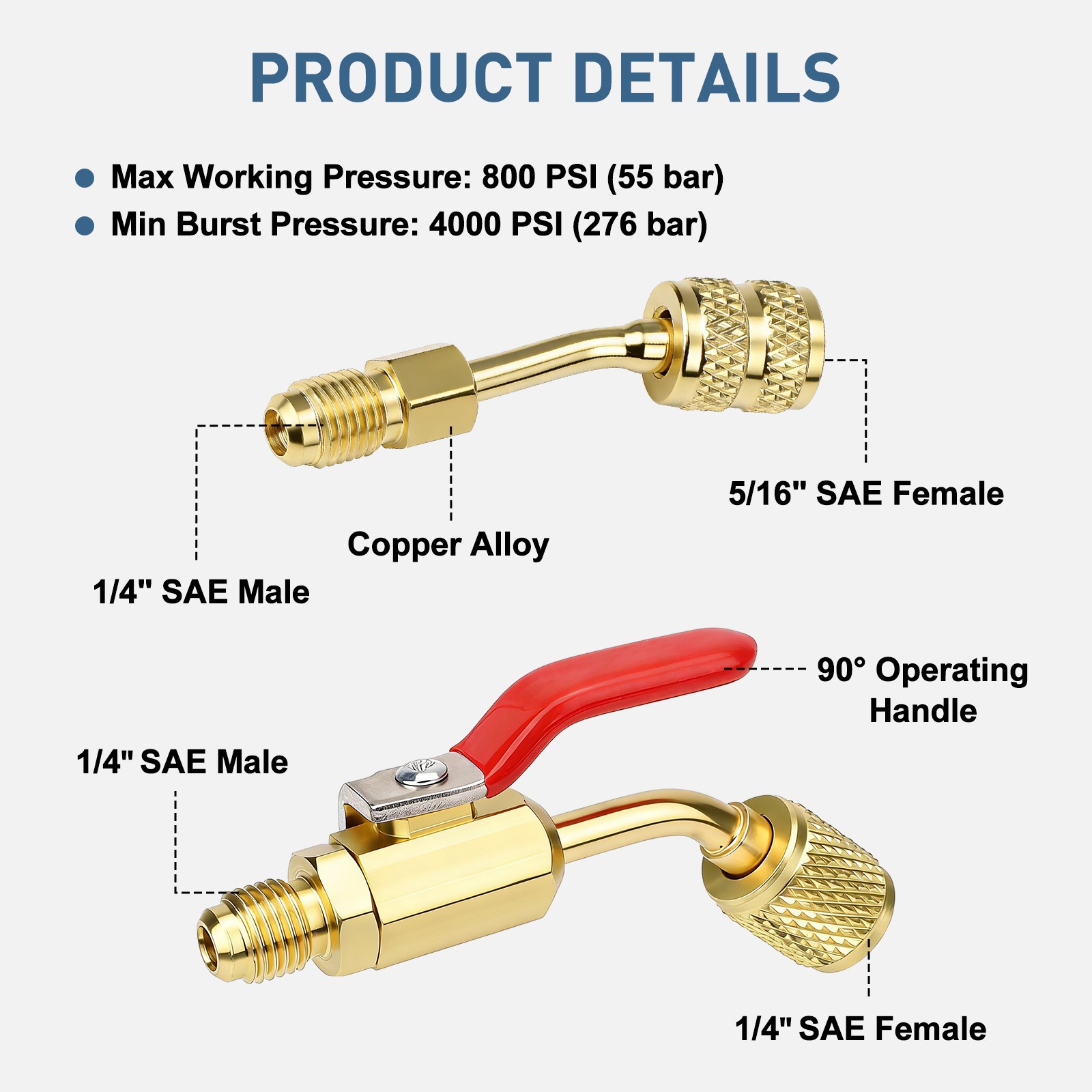7Pcs AC Refrigerant Ball Valve Kit 1/4″ 5/16″ Adapter R410A R12 Mini Split HVAC