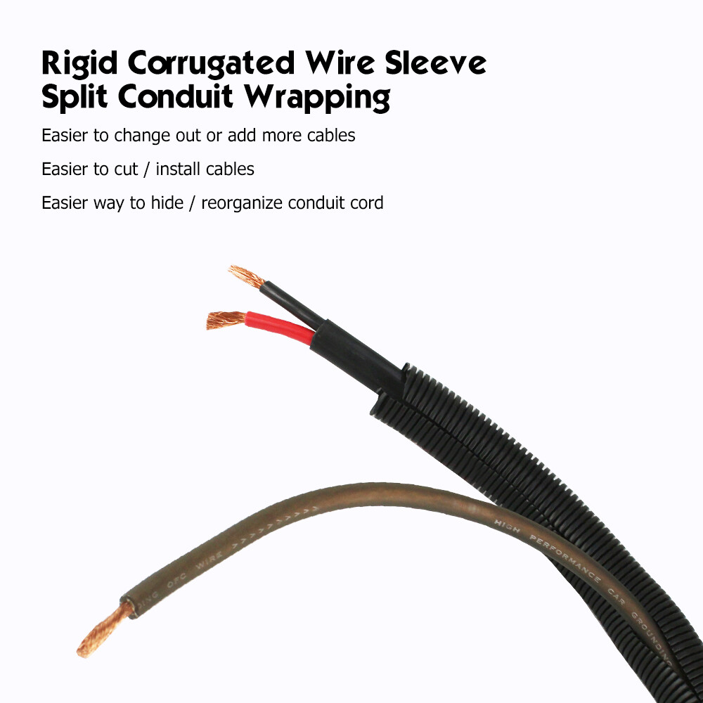 Split Wire Loom A/C line Flexible Conduit Black Heat Resistant Corrugated Tubing