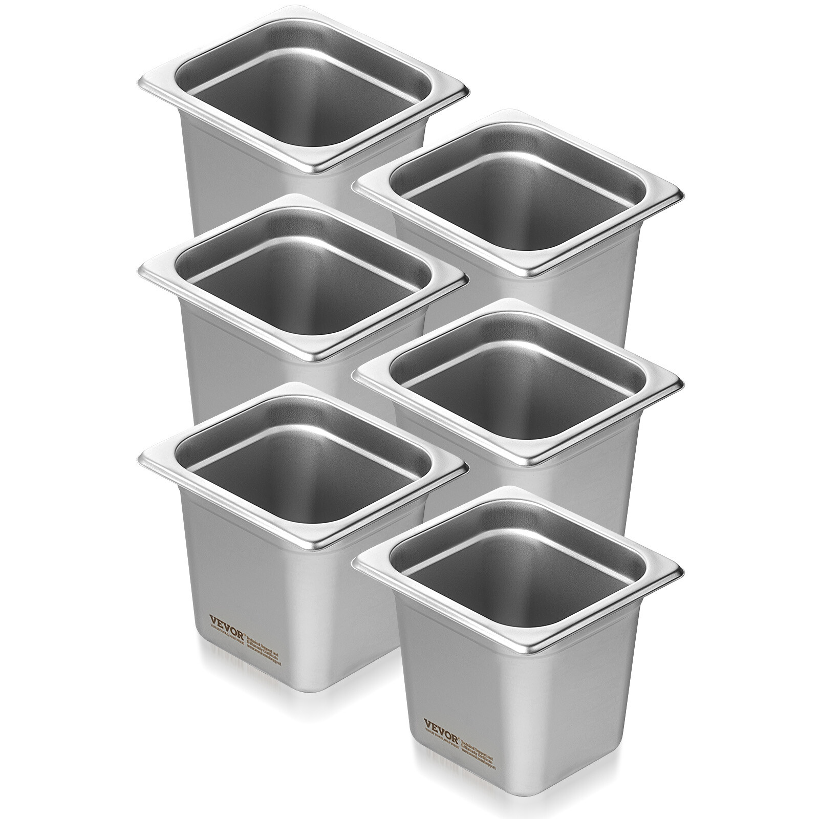 VEVOR 6 Pack 1/6 Size Hotel Pans Steam Table Pan Stainless Steel 6″ Deep