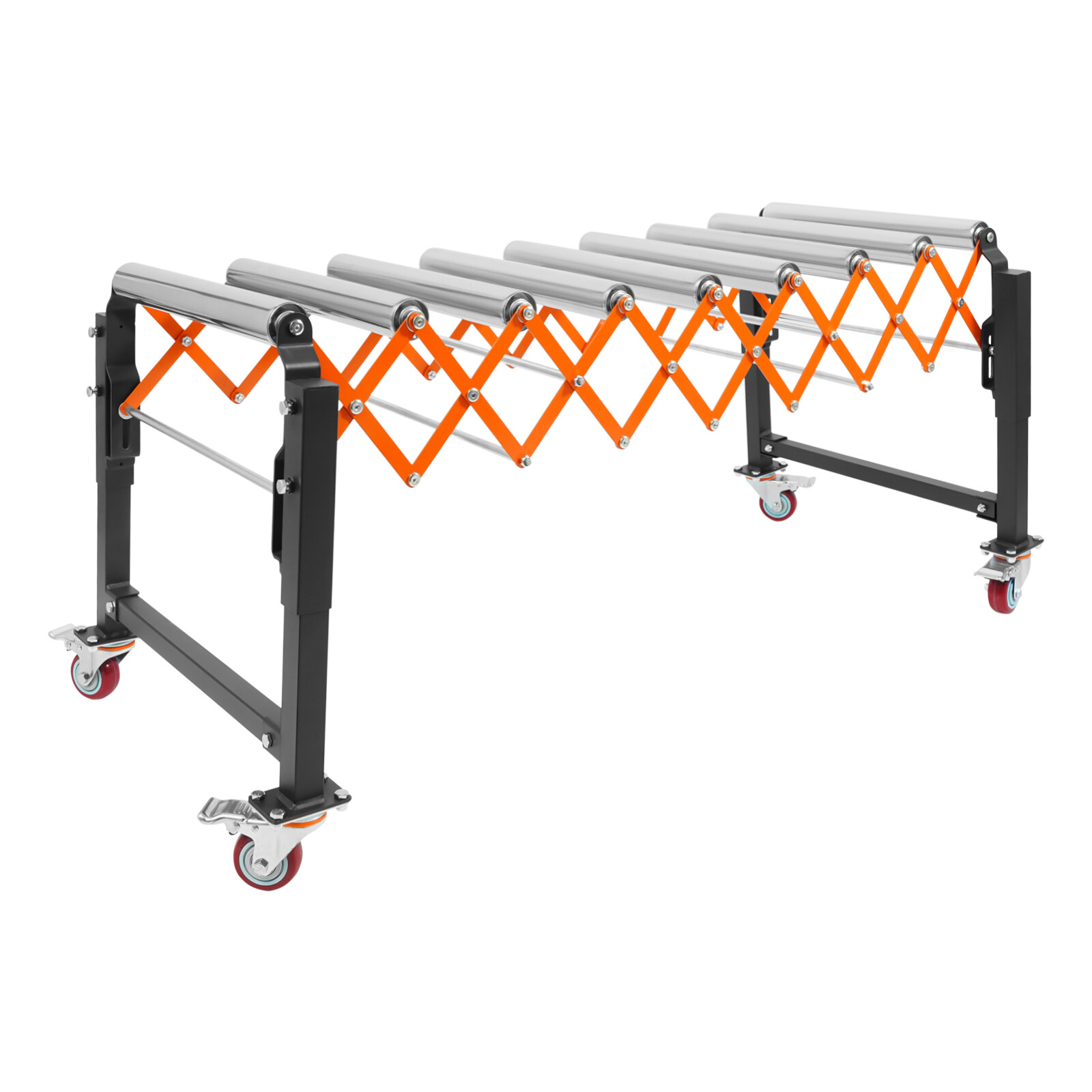 51*23*29in Silver/Black/Orange Iron&Stainless Steel Adjustable Roller Conveyor