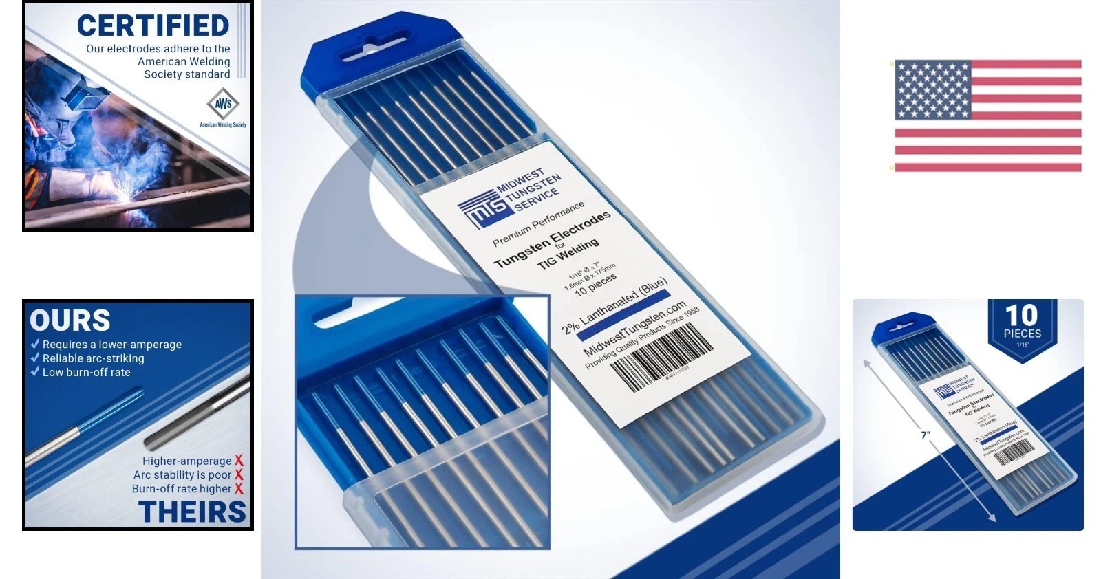 10-Pack 1/16″ TIG Welding Electrodes – 2% Lanthanated Blue for Precision