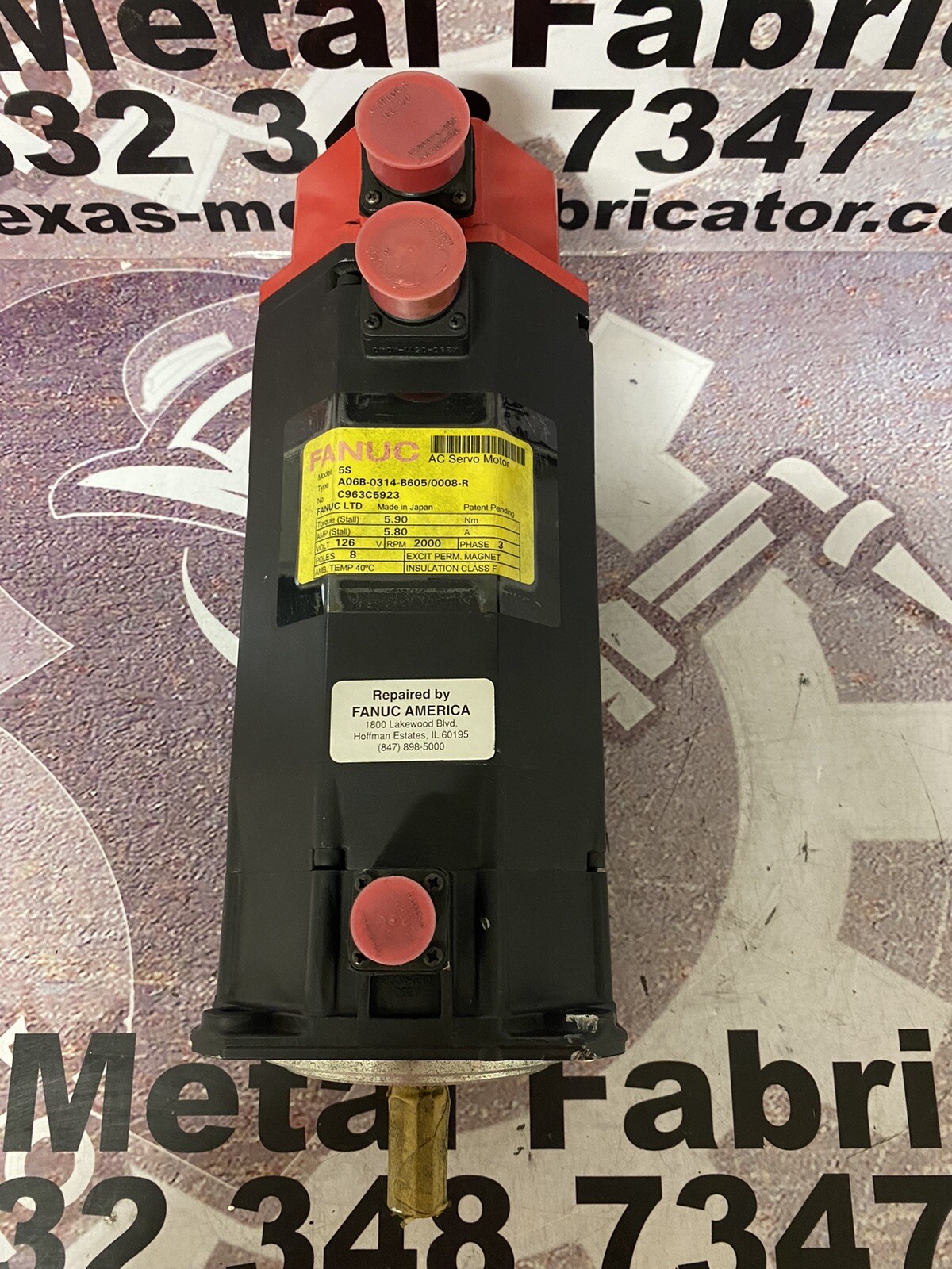 Fanuc AC Servo Motor 5S A06B-0314-B605/0008-R 3Ph, 5.90 Torque, 5.80Amp, 8 Poles