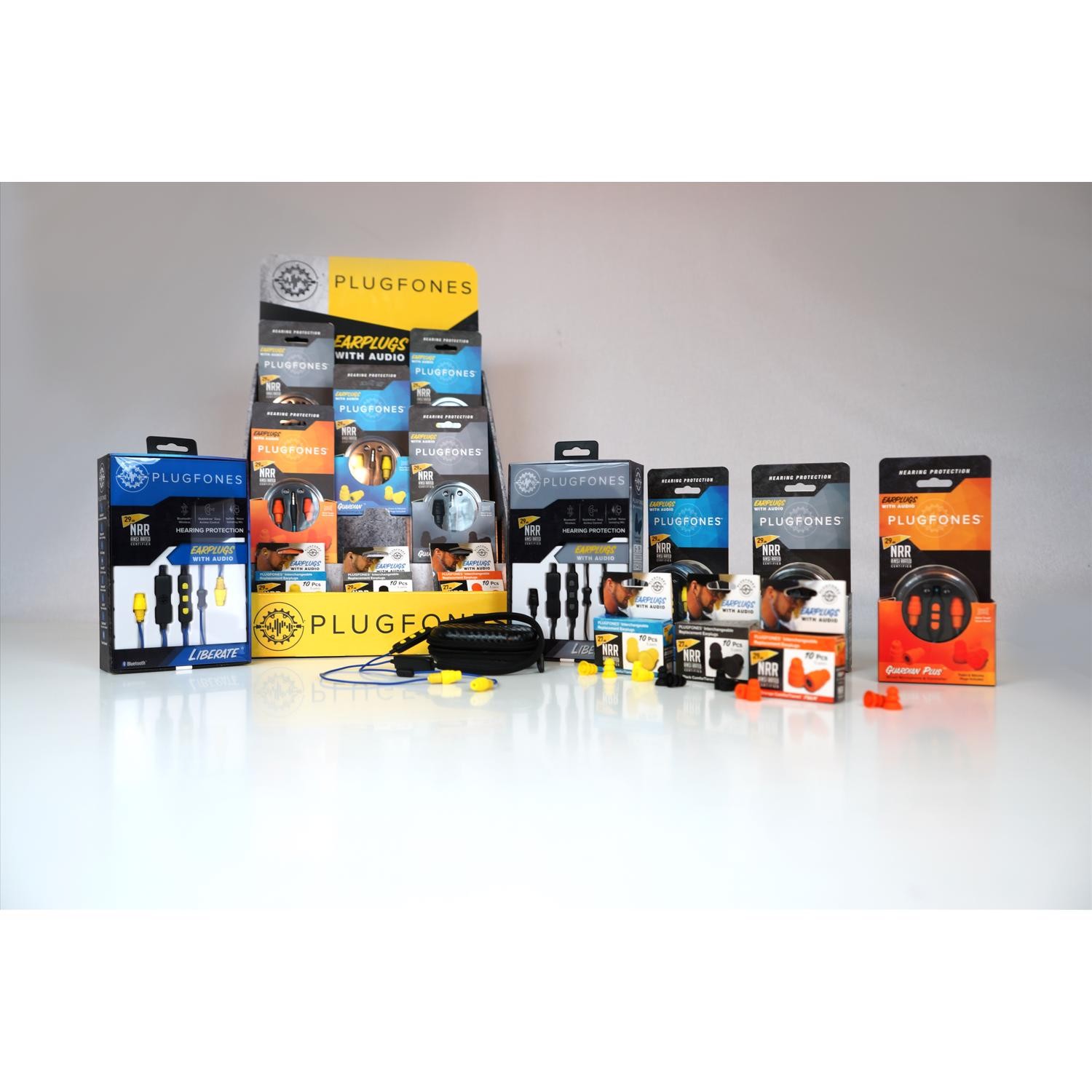 Plugfones Guardian Earplug / Earbud Hybrid – Blue Cable and Yellow Plugs