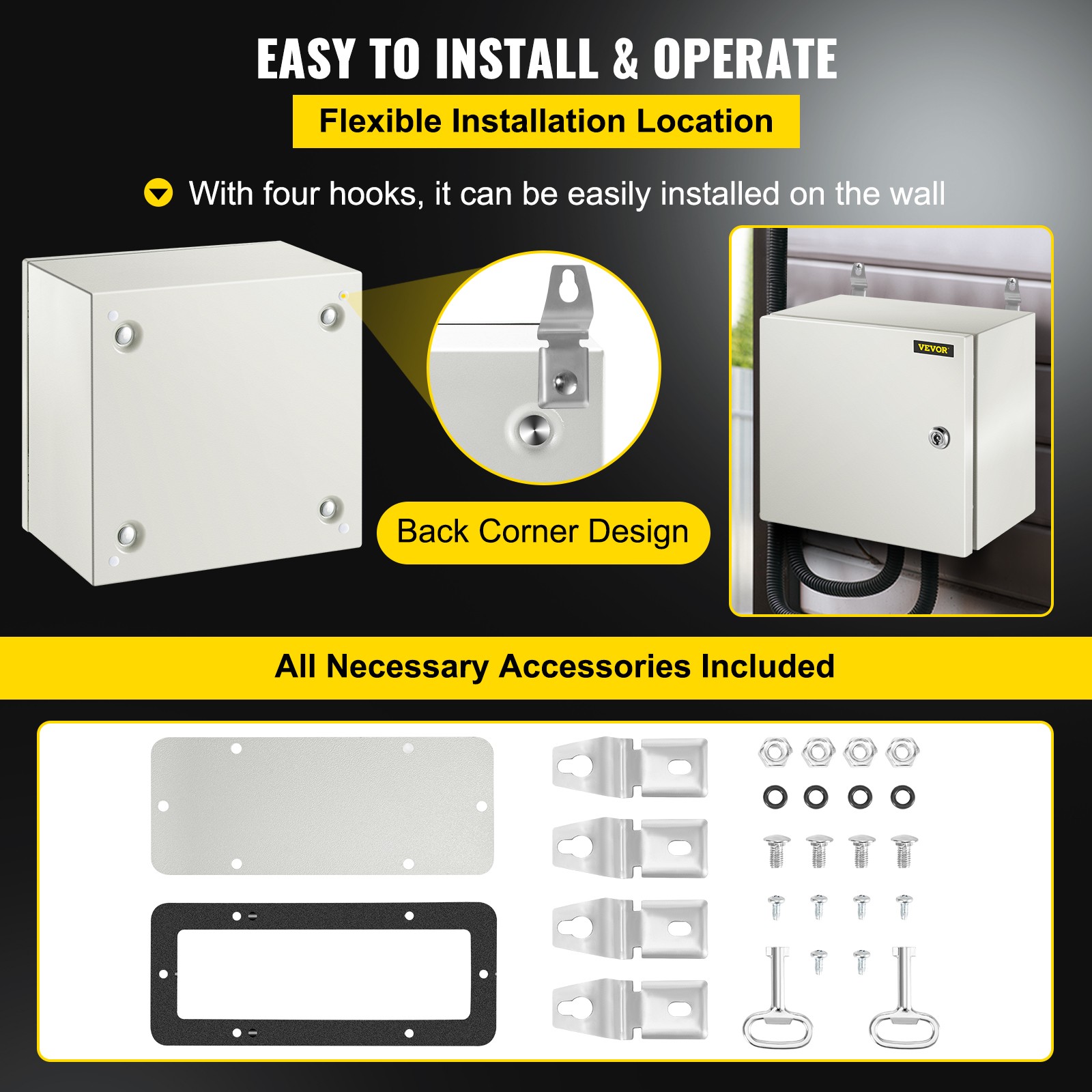 VEVOR Steel Electrical Box Electrical Enclosure Box 12x12x8» Carbon Steel IP65