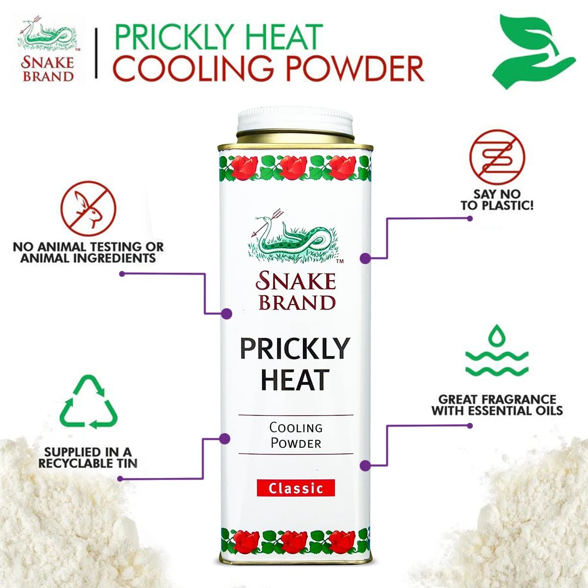Snake Brand Prickly Heat Cooling Powder For Everyday Use – Anti-Chafing Heat