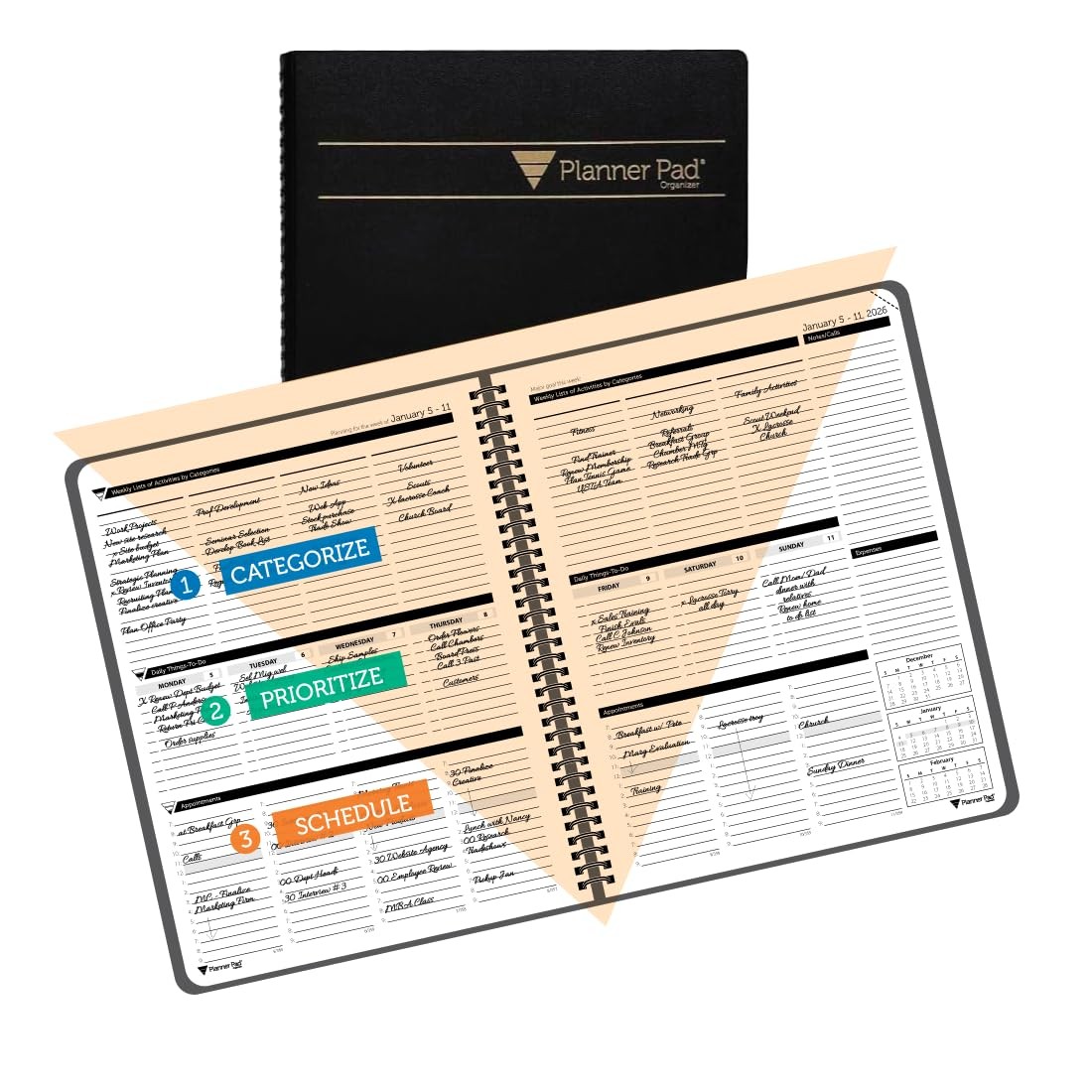 Planner Pad 8.5″ x 11″ Large 3-Tier Funnel Down January-December 2026