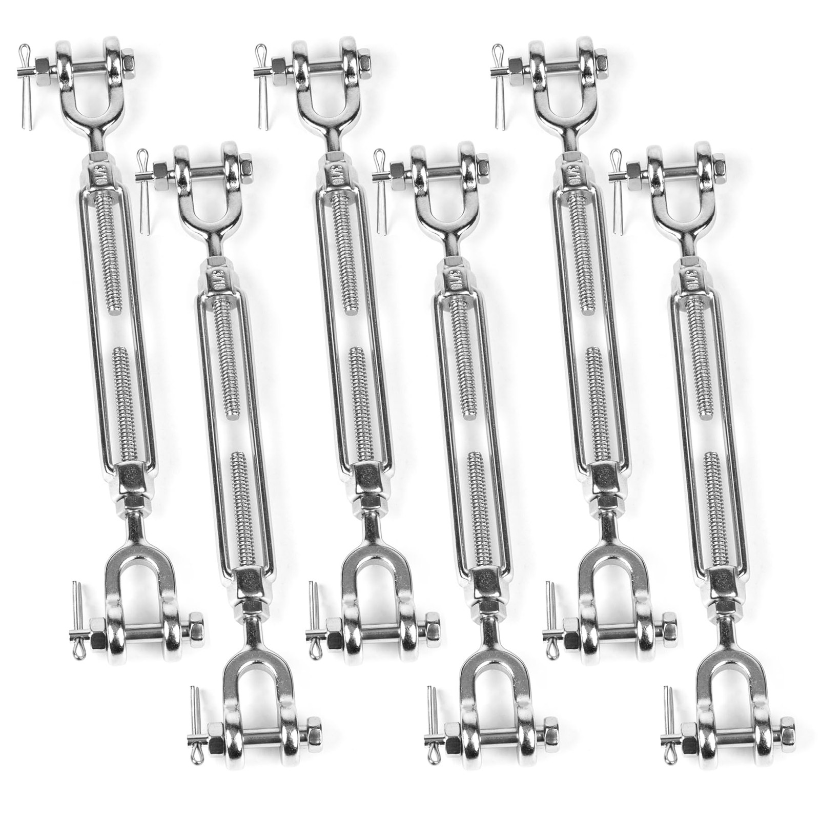 6 PCS M5 3/16 Inch 304 Stainless Steel Jaw Turnbuckle Heavy Duty Tensioner