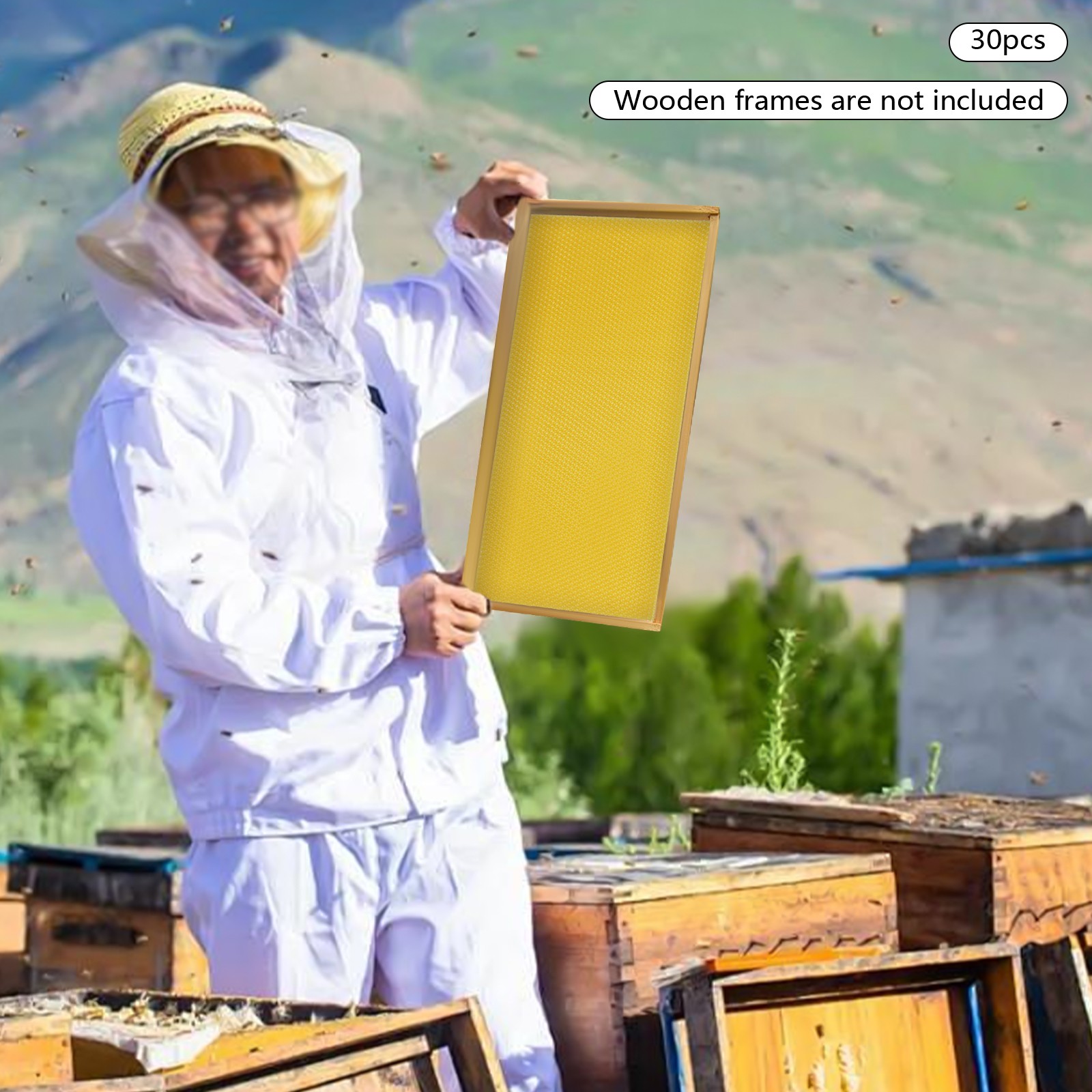 30Pcs 7.7*16.3″ Honeycomb Wax Frames Beekeeping Foundation Honey Bee Hive Tool.