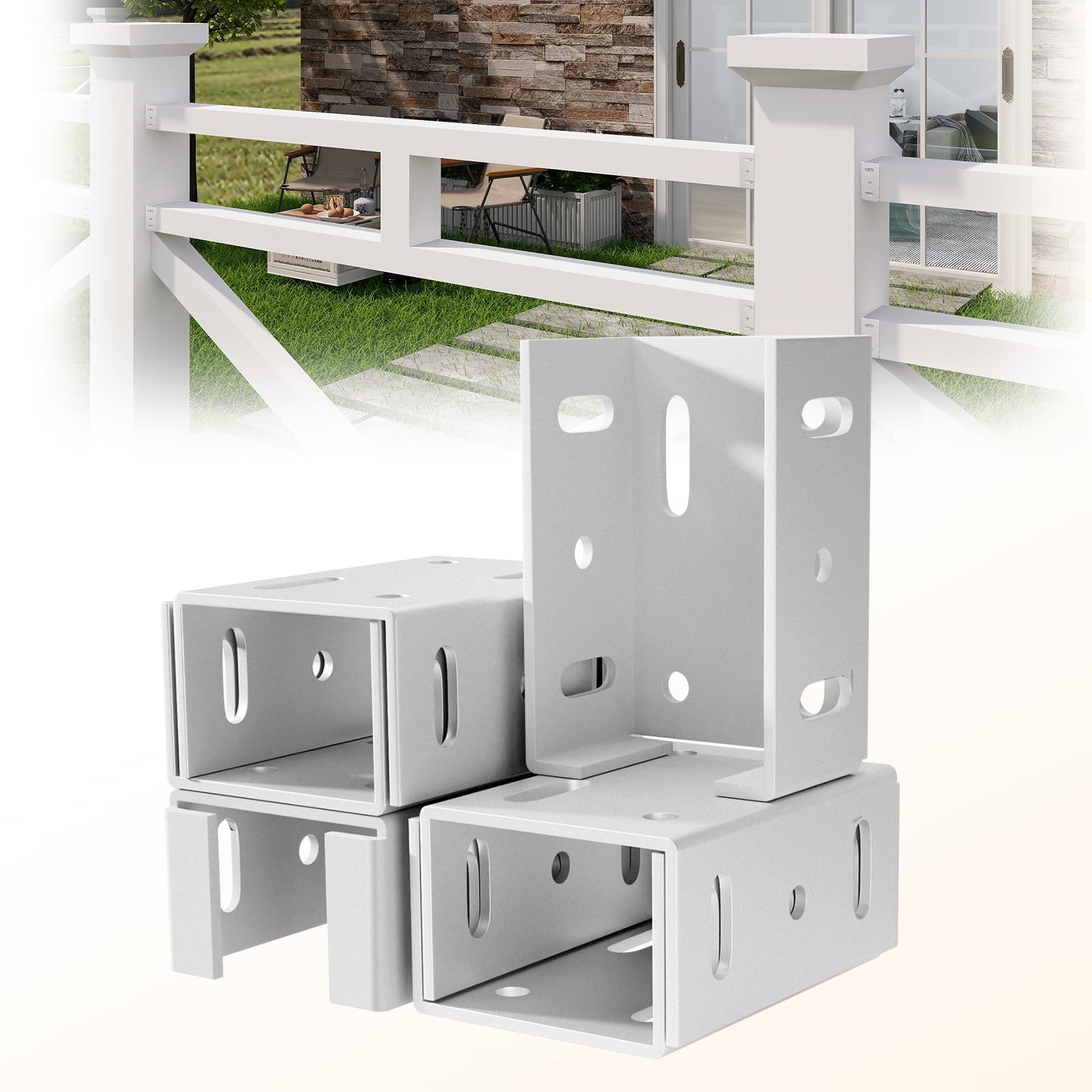 Aluminum Fence Bracket for Vinyl 1.92 1.25 2.77, 6 brackets & 60 screws