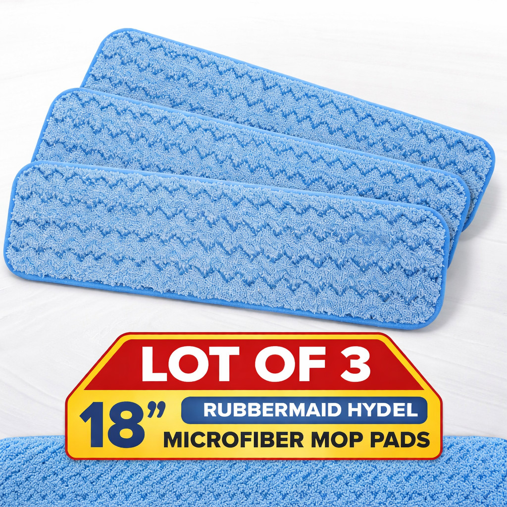 Lot of 3 Rubbermaid Hygen Q410 Microfiber Mop Pad 18″ 18 inches Blue