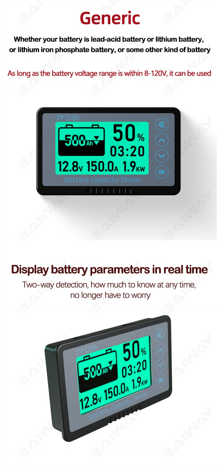 120V 500A Battery Monitor High and Low Voltage Programmable Alarm Voltage Tester