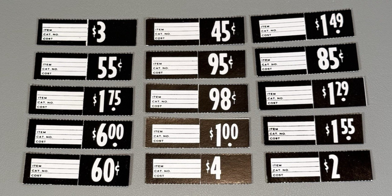 Vintage Paper Price Tags Black and White Mixed Lot of 15 Unused