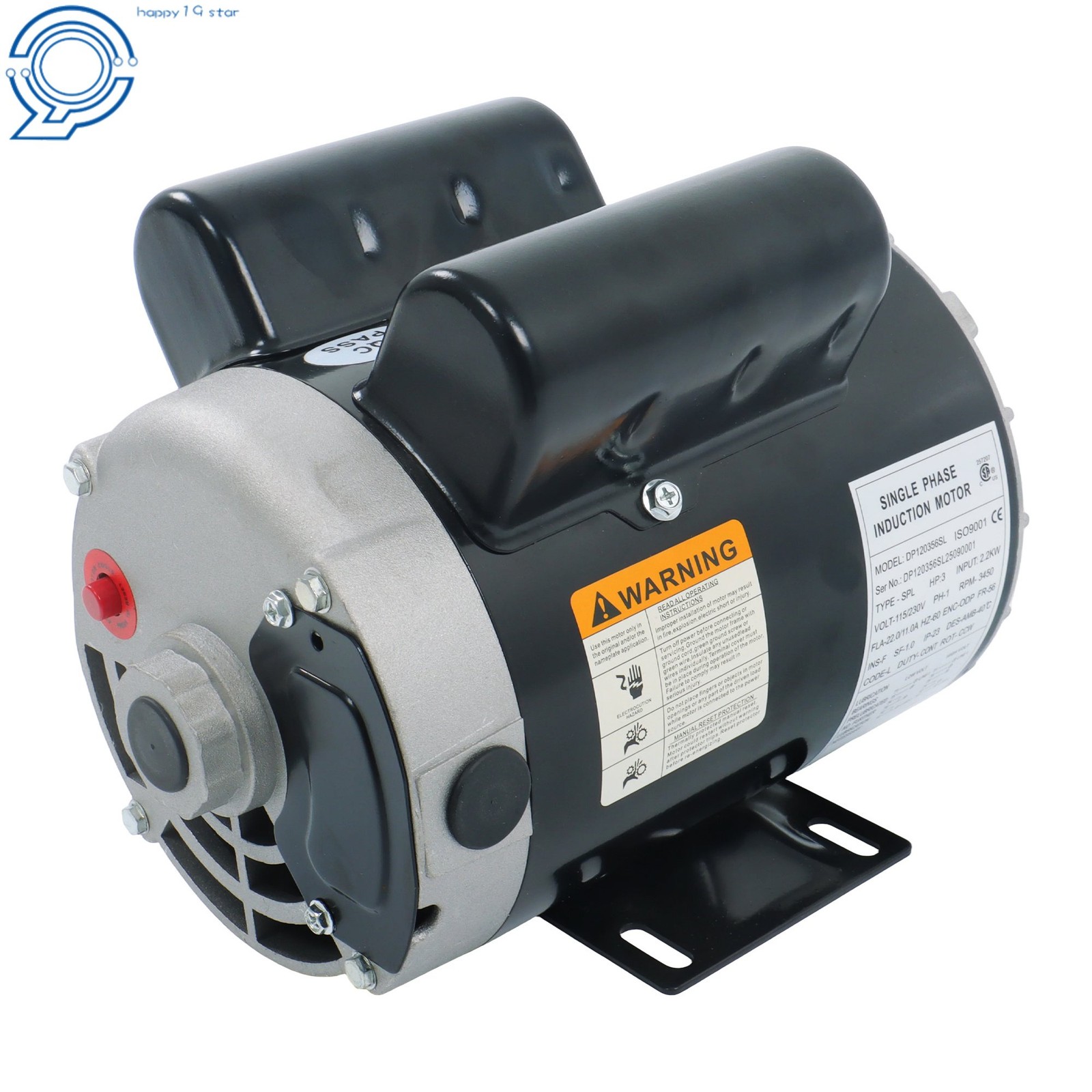 1 Phase 115-230 Volts 3 HP SPL 3450 RPM Electric Motor 56 Frame 5/8″