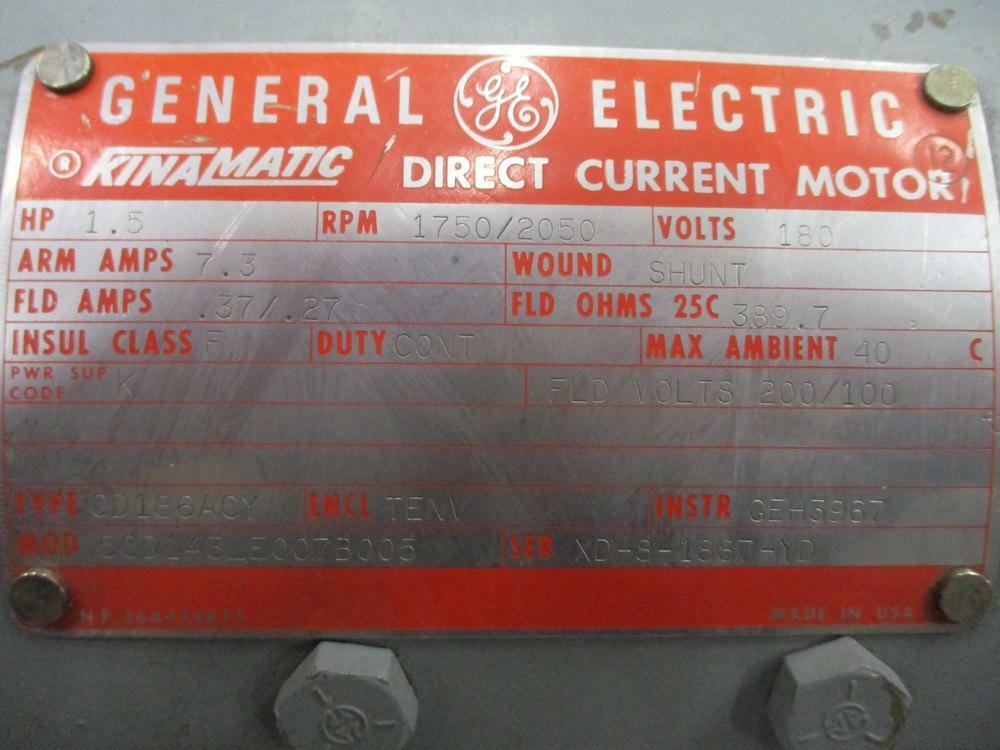 General Electric 5CD143LE007B005 KinaMatic DC Motor CD186ACY GE
