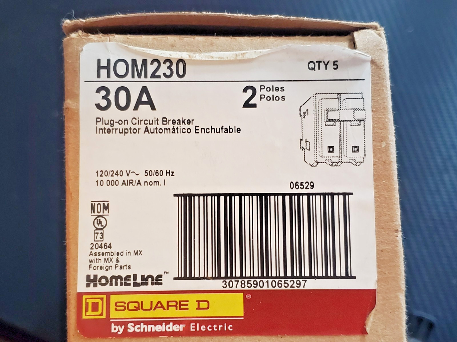 Homeline HOM230 2 Pole 30 Amp 120 240V Type HOM Plug In Circuit Breaker NEW