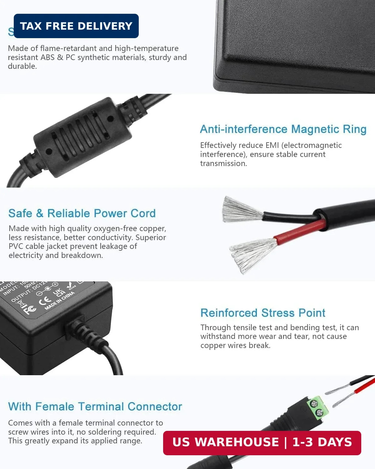 12V 1.5Amp DC Power Supply AC/DC Adapter 100-240 50/60Hz to 12 Volts Power Suppl