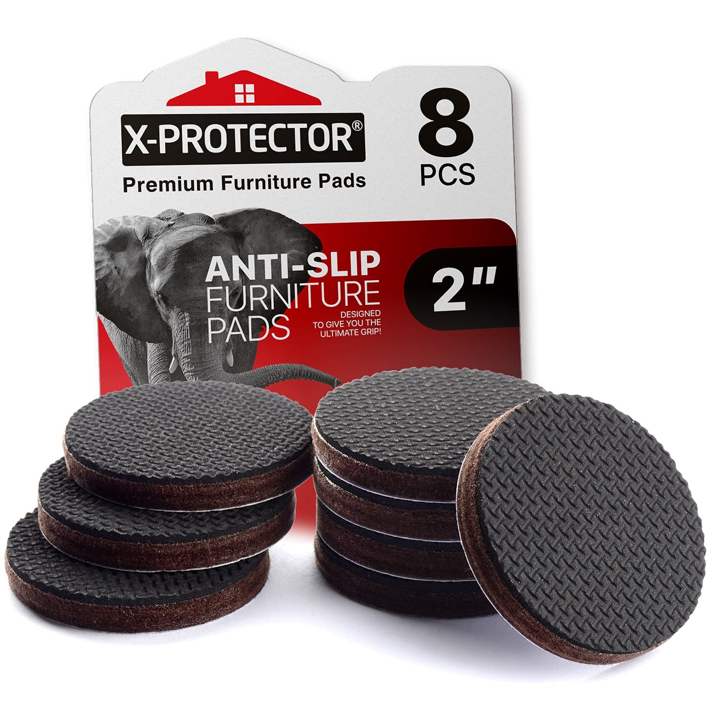 X-PROTECTOR Non Slip Furniture Pads – 8 pcs Premium 8 Round 2″, Black / Brown