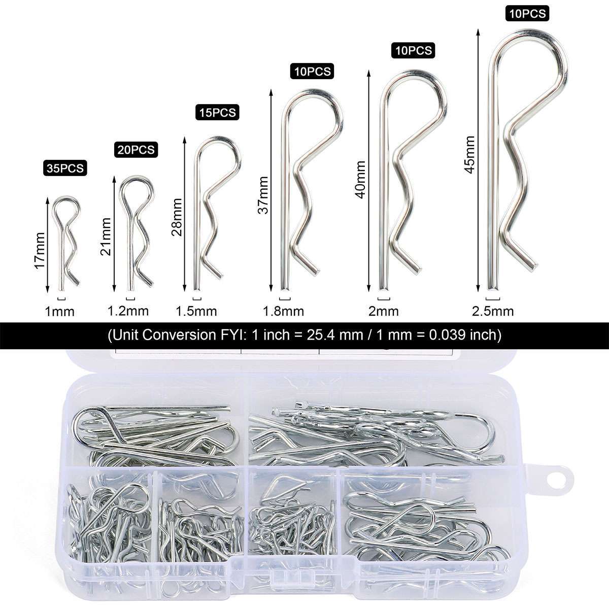 100 Pcs Cotter Pins Assortment Kit Hitch Pin Clip Locking R Hairpin Mower Deck