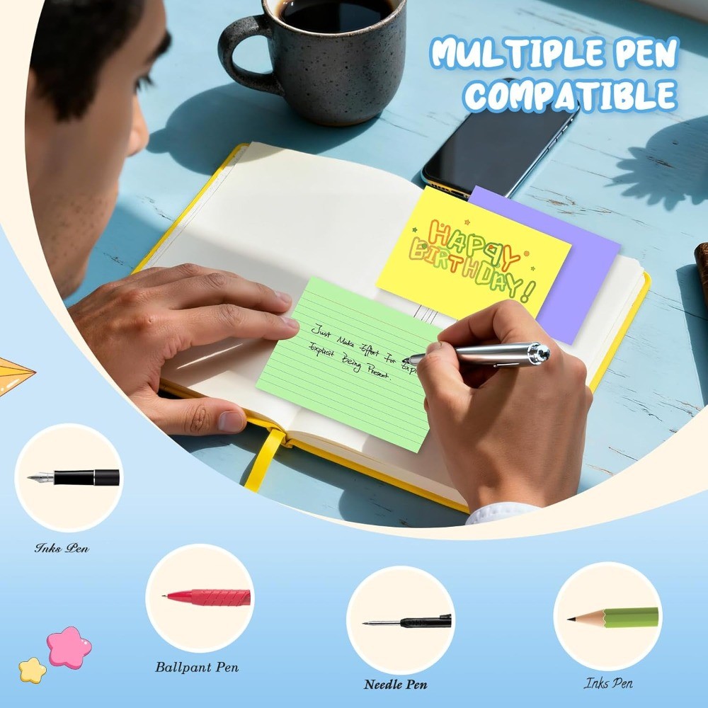 Colored Index Cards 4×6 Inch, 200 Count Note Cards 4×6, 5 Colors Flash Cards