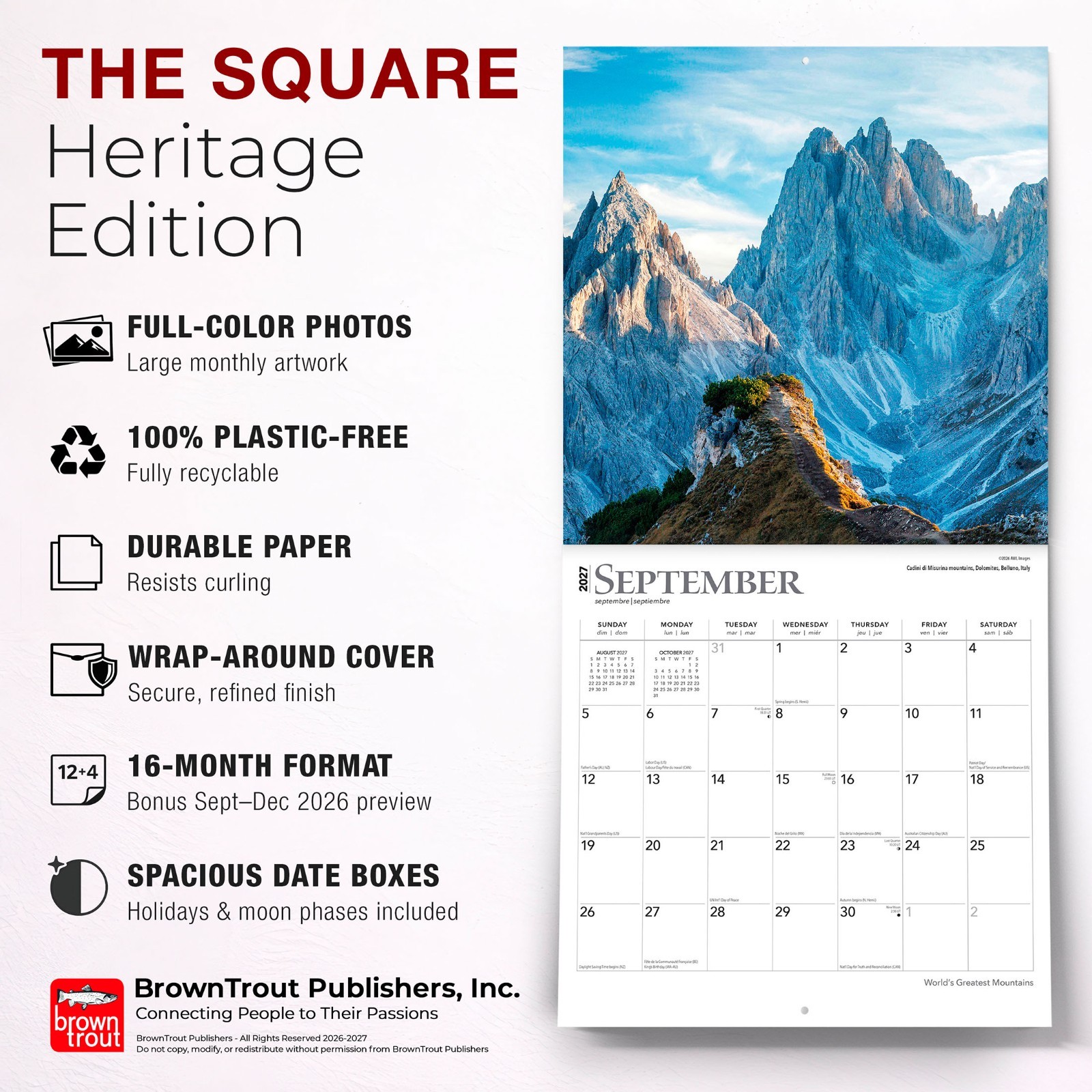 World’s Greatest Mountains | 2027 12×24″ (Hanging) Monthly Wall Calendar