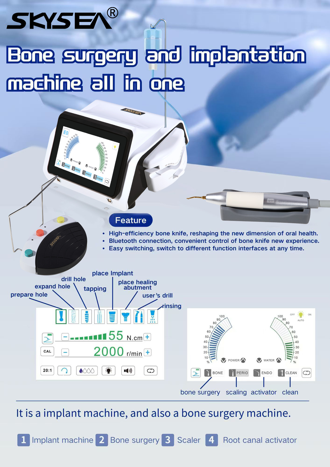 USA Dental Piezo Bone Surgery & Implant Motor 2 IN 1 Bone Cutter Touch Screen