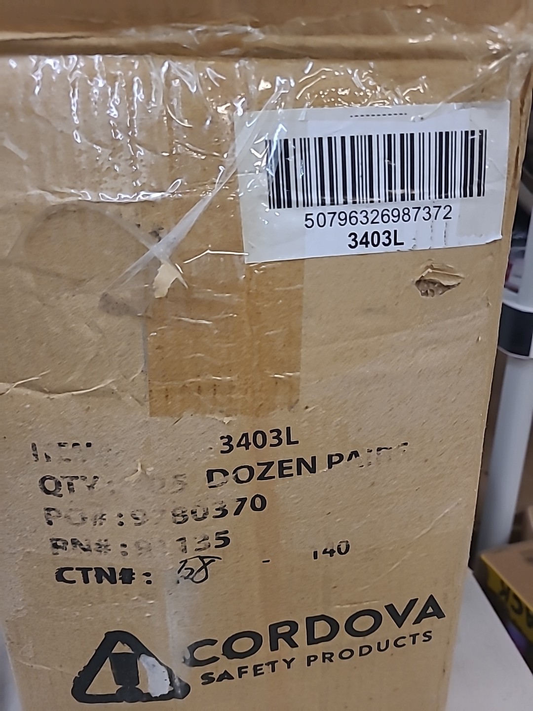 25 Dozen Cordova Industrial Gloves Size Large 60% Cott 40% Poly 3403L