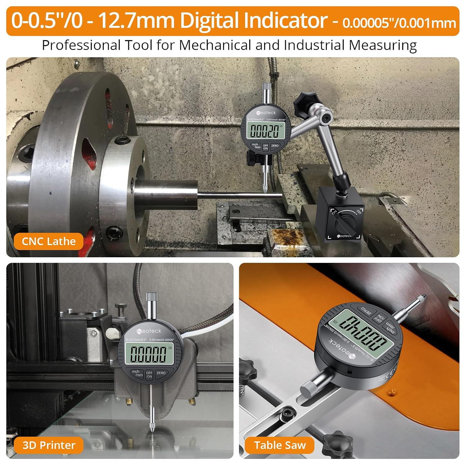12.7Mm/0.5″ Digital Dial Indicator with 0.001Mm/0.00005″ Resolution | 0.5 M/S Re