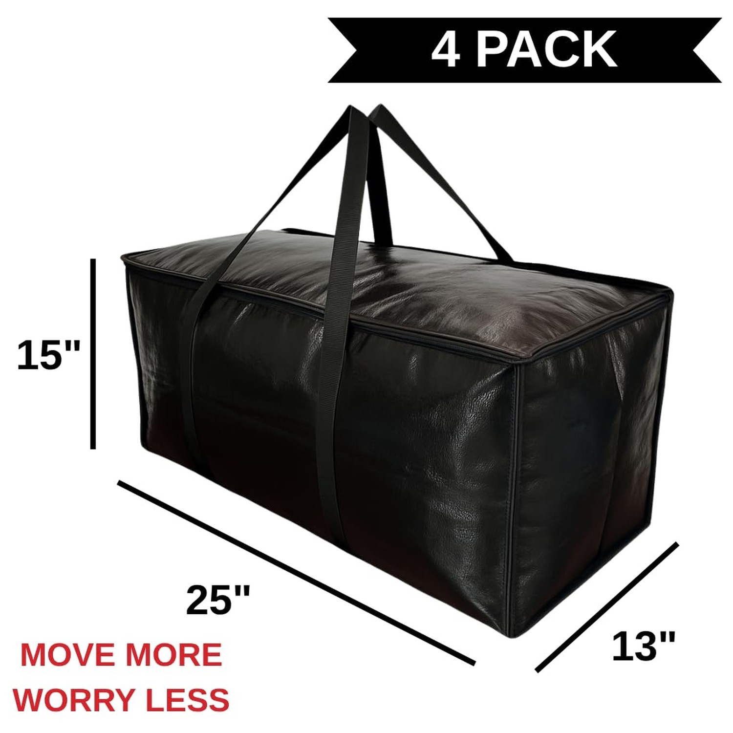 BAG-THAT! 4-Pack Black Moving Bags, Extra Large Storage Bags with Zipper, Wat…