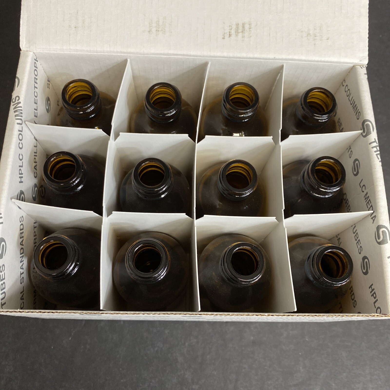 Supelco Amber Glass Bottle 2 oz with Crimp Cap Neck Total of 12 Bottles
