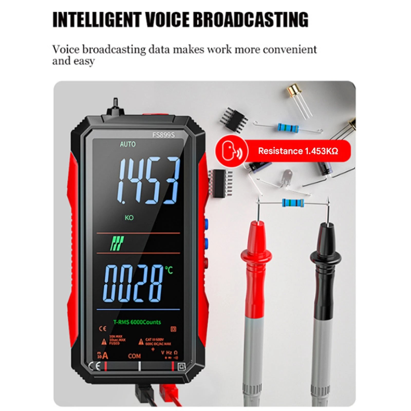 FS899S For Rechargeable Digital Multimeter with Voice Broadcast and Flashlight
