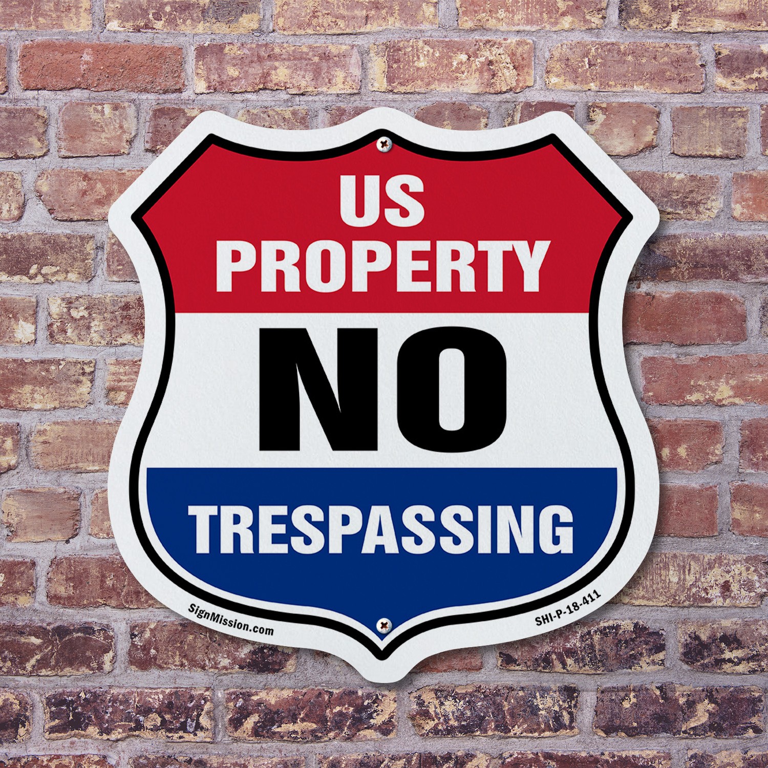 No Trespassing Shield Sign U.S. Property No Trespassing Shield Shaped Sign