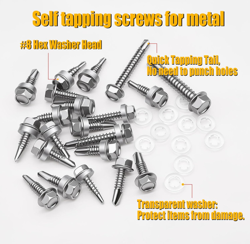 210Pcs ＃8×1″ Self Tapping Screws for Metal,410 Stainless Steel,Metal Screws Self