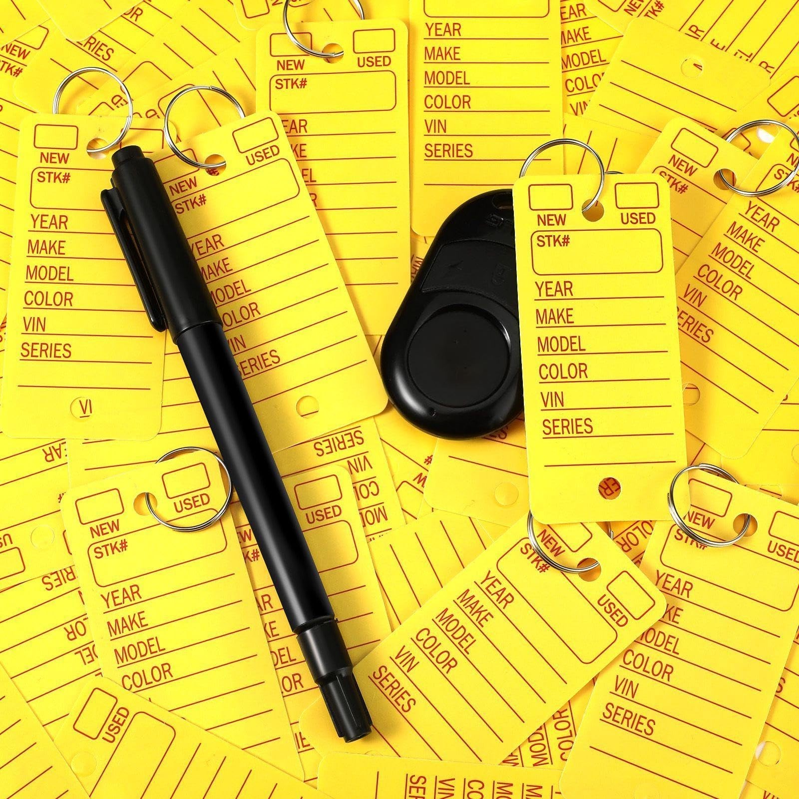 Gersoniel 500 Pcs Yellow Car Key Tags with Rings, Labels, and 4 Pens for Office,