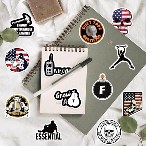 100pcs Funny Hard Hat Stickers (Dirty) for Adult Tool Box, Helmet, Black