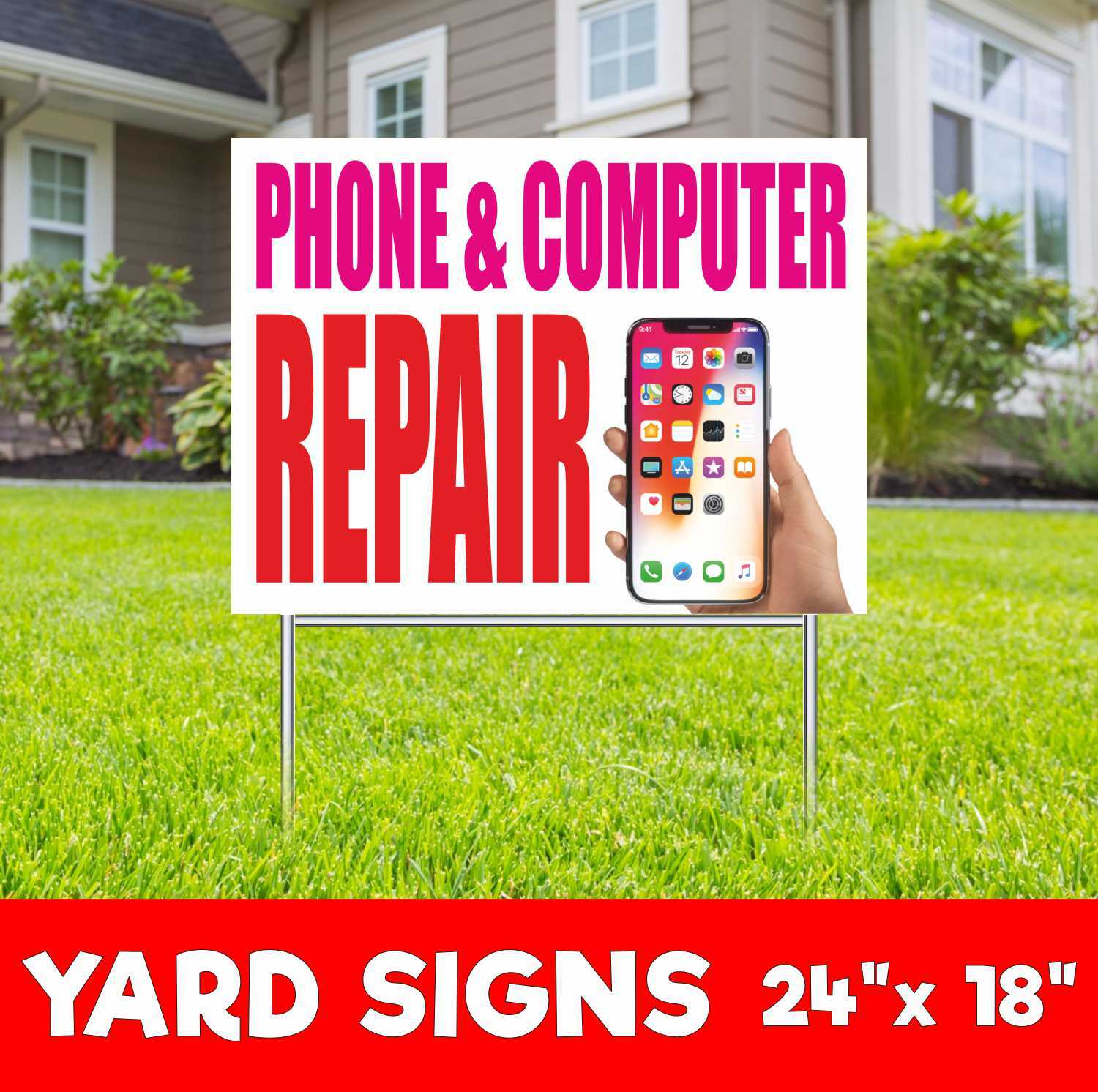 PHONE COMPUTER REPAIR Yard Sign Corrugate Plastic with H-Stakes Lawn Sign Laptop