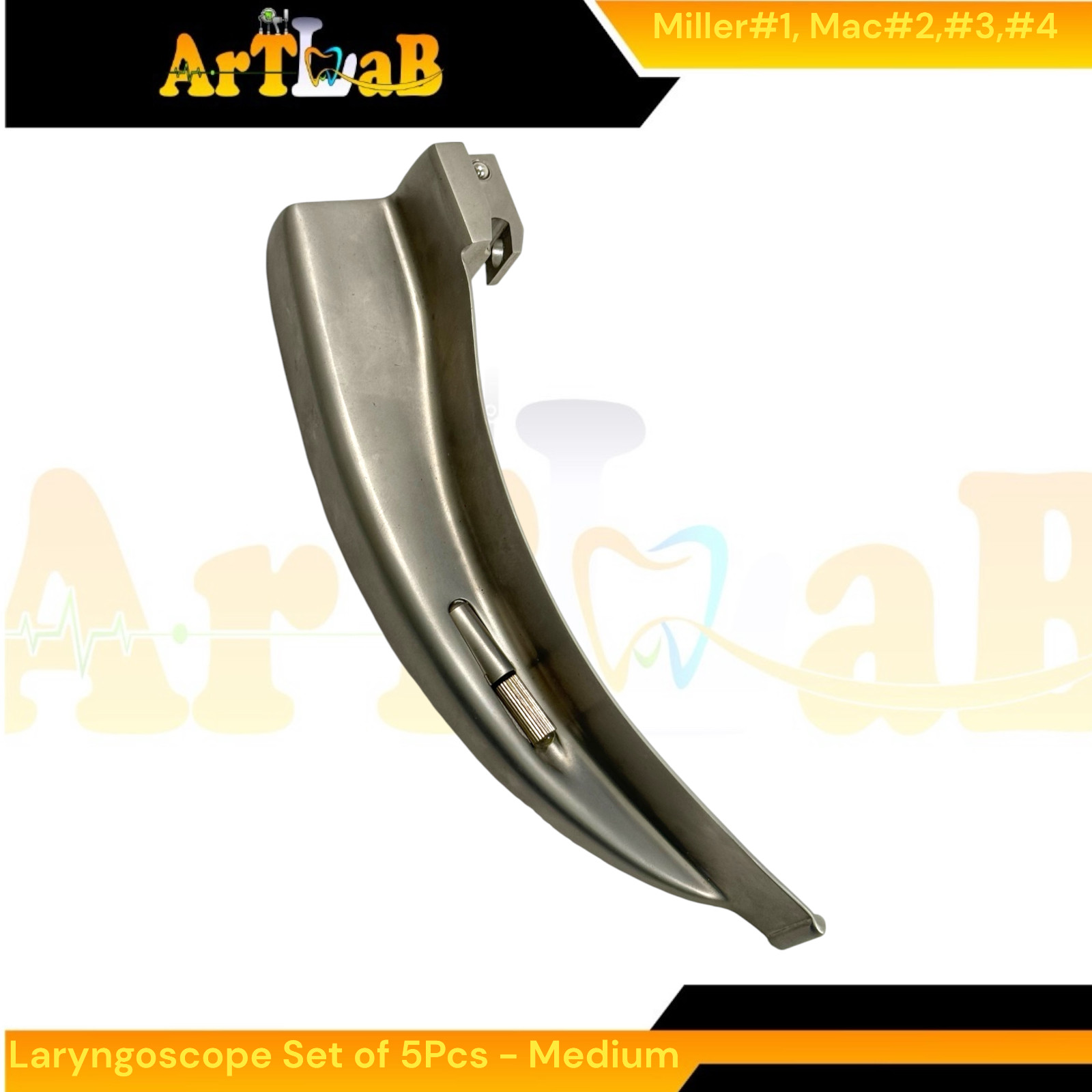 EMT Laryngoscope Kit with Mac Blades #2, #3, #4 + Miller Blade #1, Med Handle