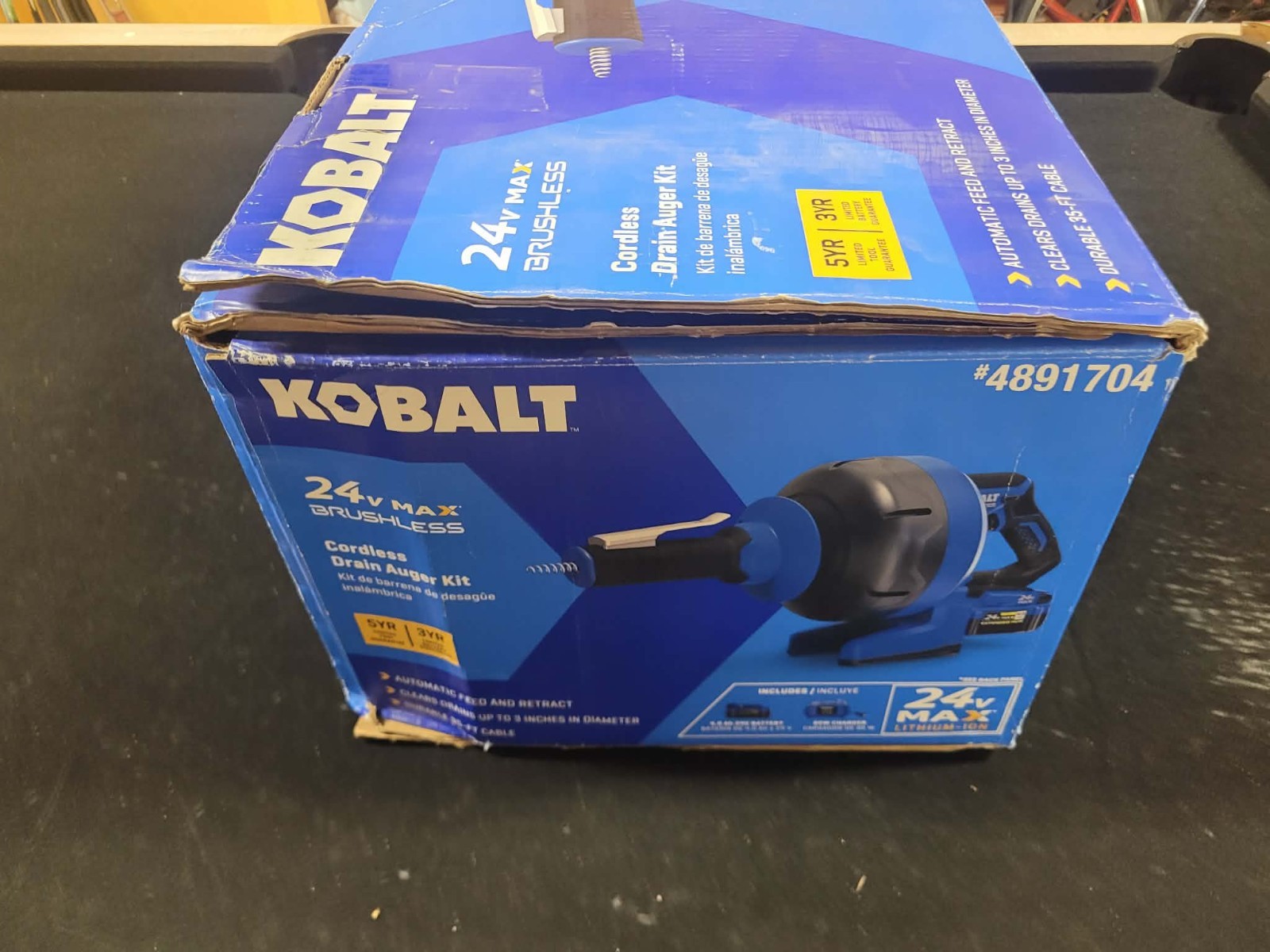 New Kobalt 24v Cordless Drain Auger Kit with 85 Watt Battery & Charger 4891704