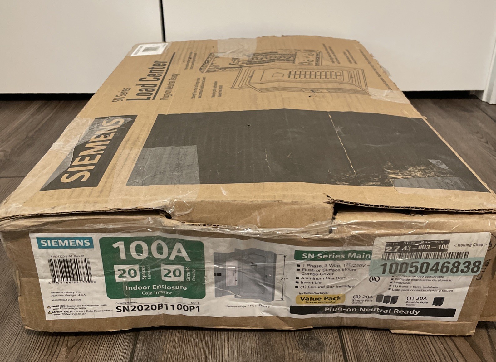 Siemens SN2020B1100P1 100A Main Breaker Plug-On Neutral Load Center 20 Spaces
