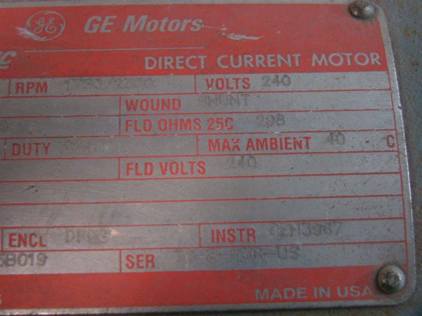 GE Motors Kinamatic 5hp Motor 1750/2300RPM 240V 17.9Amps 5CD114PA005B019